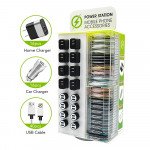 72pc Power Station Countertop Display with Refillable House Wall, Car Charger Adapters and Lightning IOS, Type-C, Micro V8V9 USB Cable (72pc and 1 Display Station)